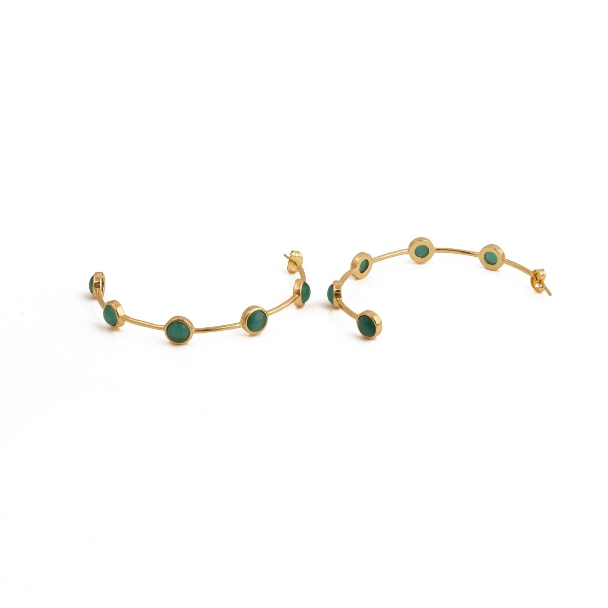 Elegant Cats Eye Open Hoop Earrings, Gold Plated Bezel Set Jewelry CE-1029