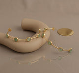 Elegant Cats Eye Open Hoop Earrings, Gold Plated Bezel Set Jewelry CE-1029 Aqua Cat's Eye