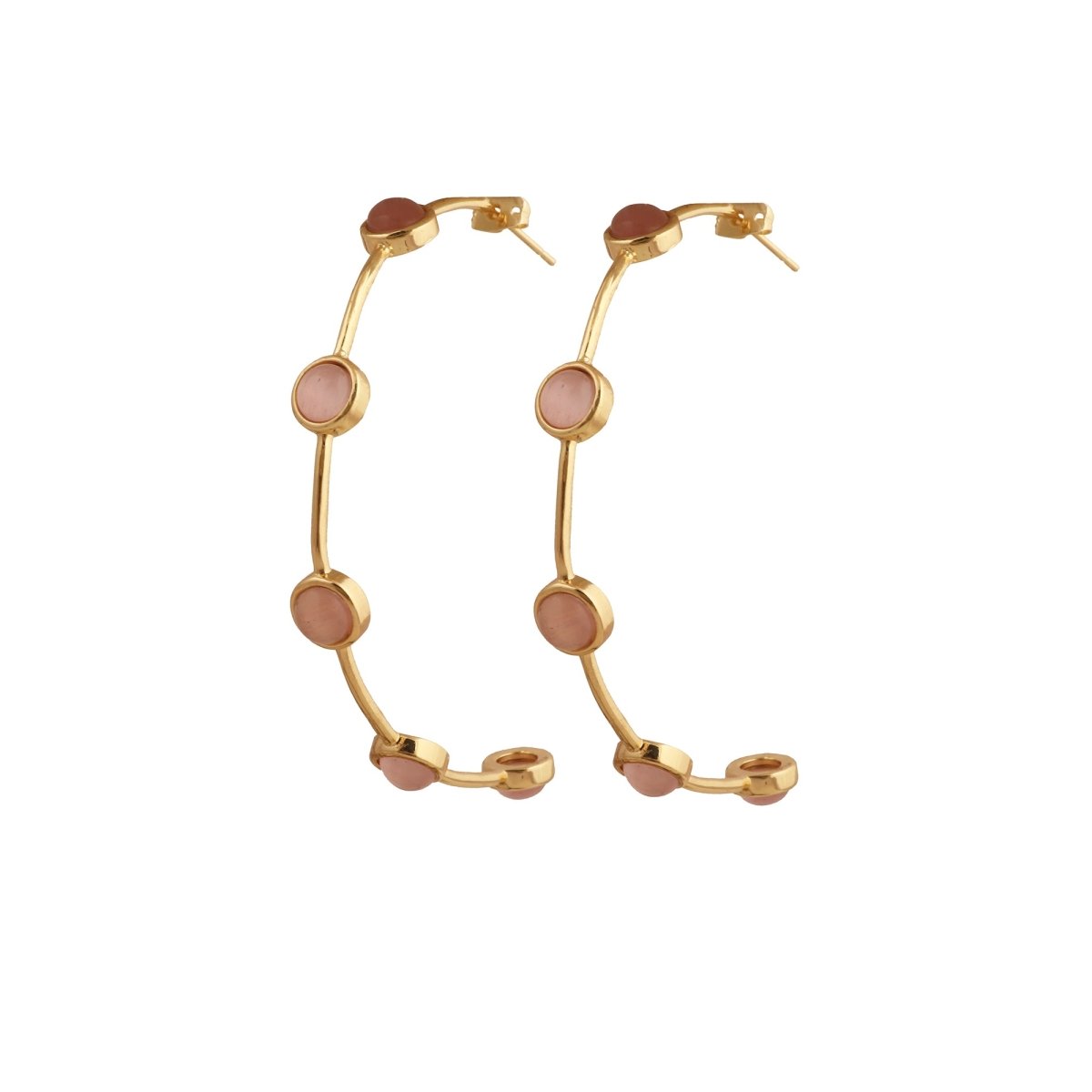 Elegant Cats Eye Open Hoop Earrings, Gold Plated Bezel Set Jewelry CE-1029