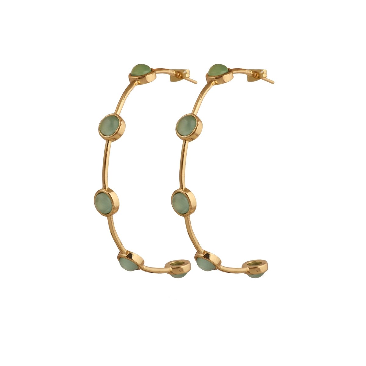 Elegant Cats Eye Open Hoop Earrings, Gold Plated Bezel Set Jewelry CE-1029