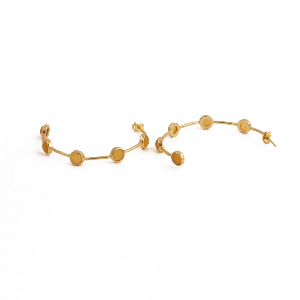 Elegant Cats Eye Open Hoop Earrings, Gold Plated Bezel Set Jewelry CE-1029