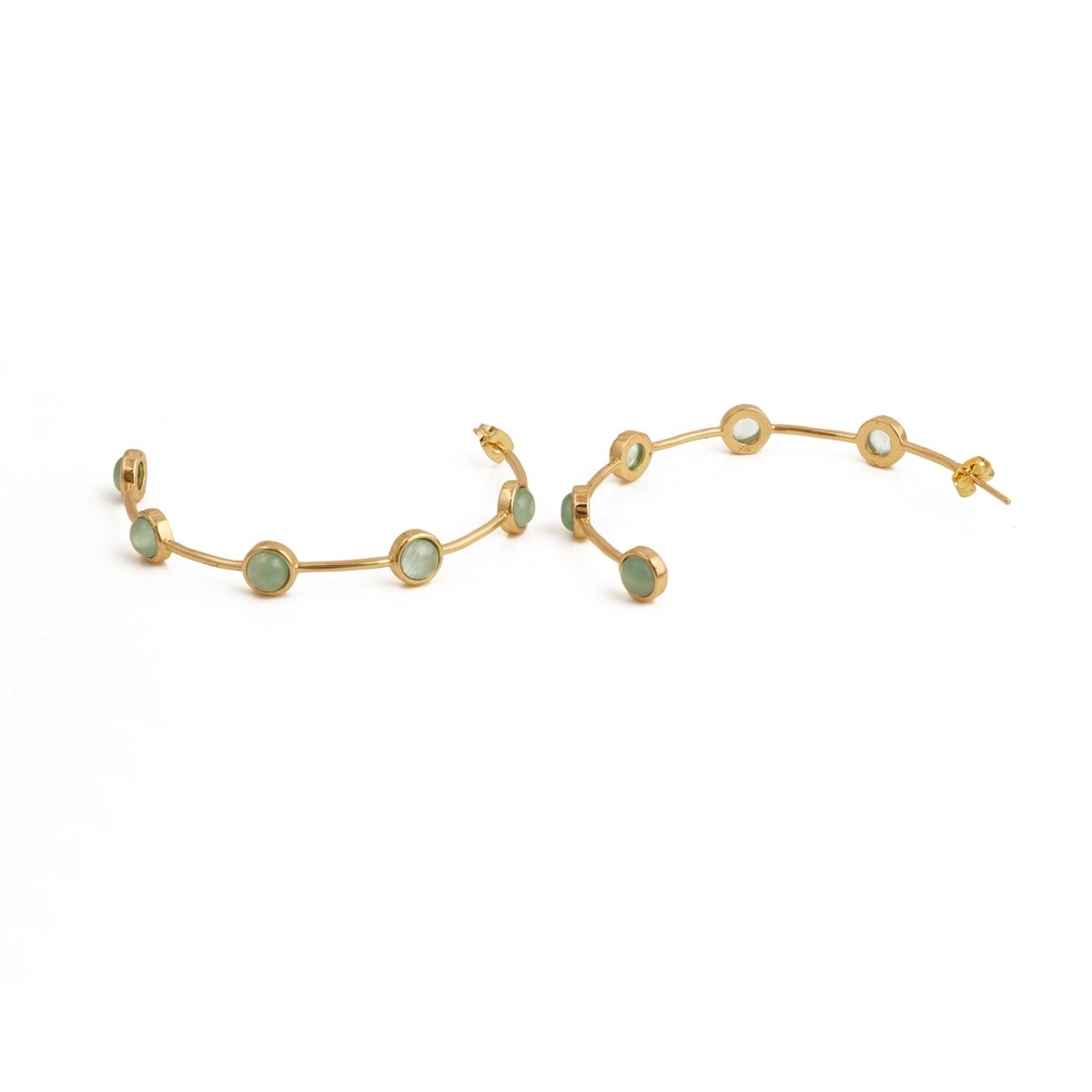 Elegant Cats Eye Open Hoop Earrings, Gold Plated Bezel Set Jewelry CE-1029
