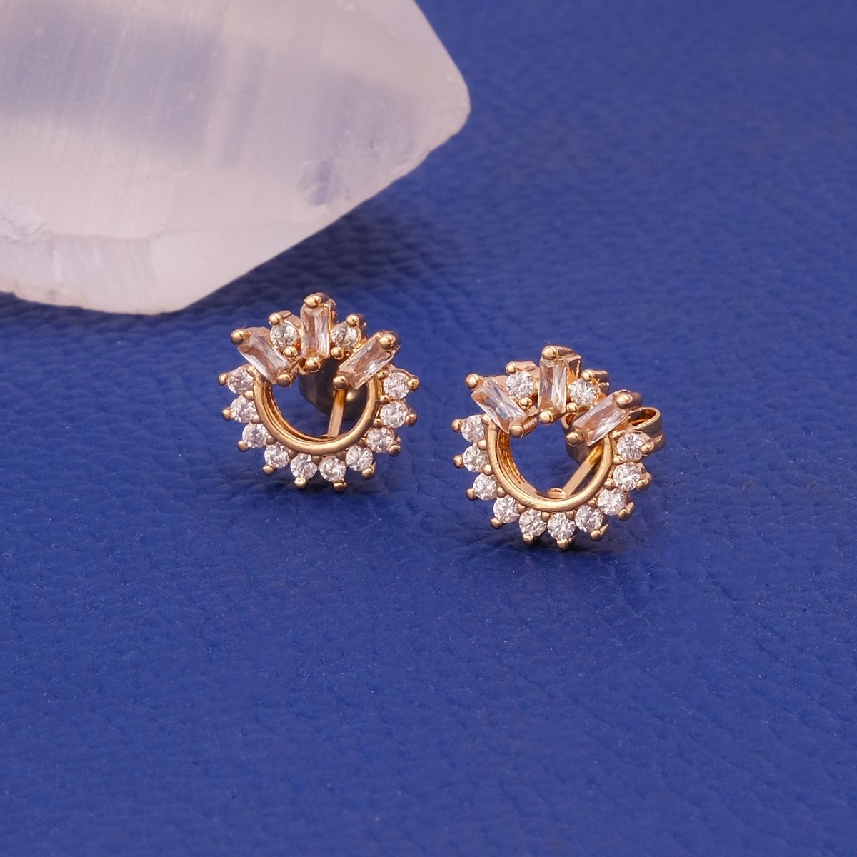 Elegant Cubic Zircon Gemstone Stud Earrings Gold Plated Jewelry For Her