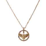 Elegant Gold Owl Pendant Necklace with Gemstone Accents – Unique Bird Jewelry, Circle Medallion, Dainty Statement Gift for Her.