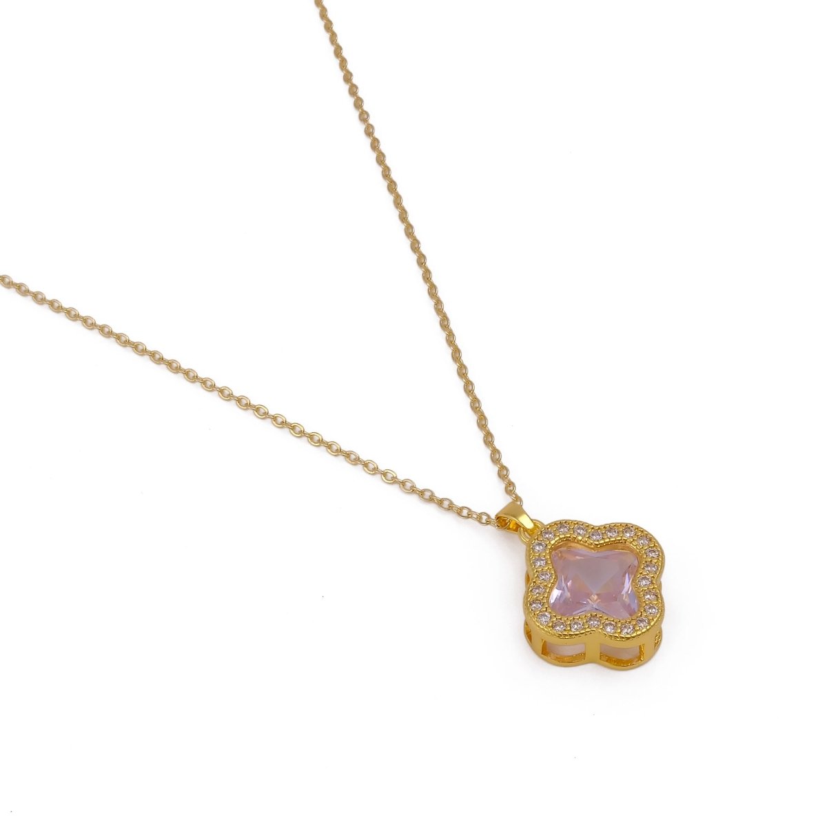Elegant Pink Quartz CZ Pendant Necklace Gold - Plated Floral Design Dainty Statement Jewelry