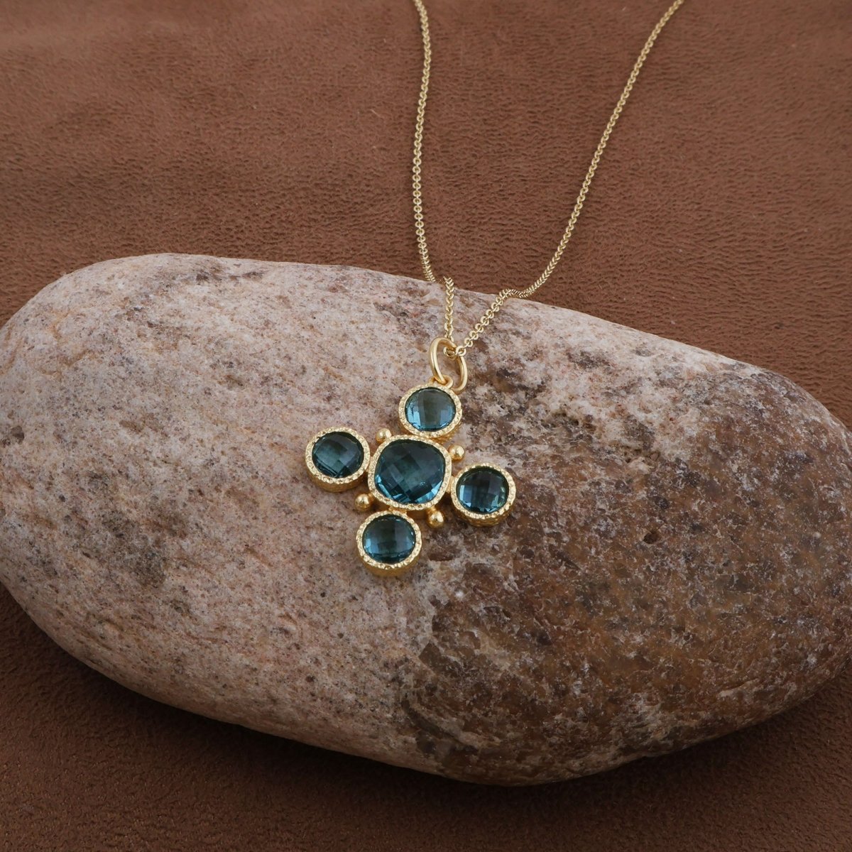 Emerald Cross Pendant Necklace, Gold Plated Bezel Set Jewelry 5388