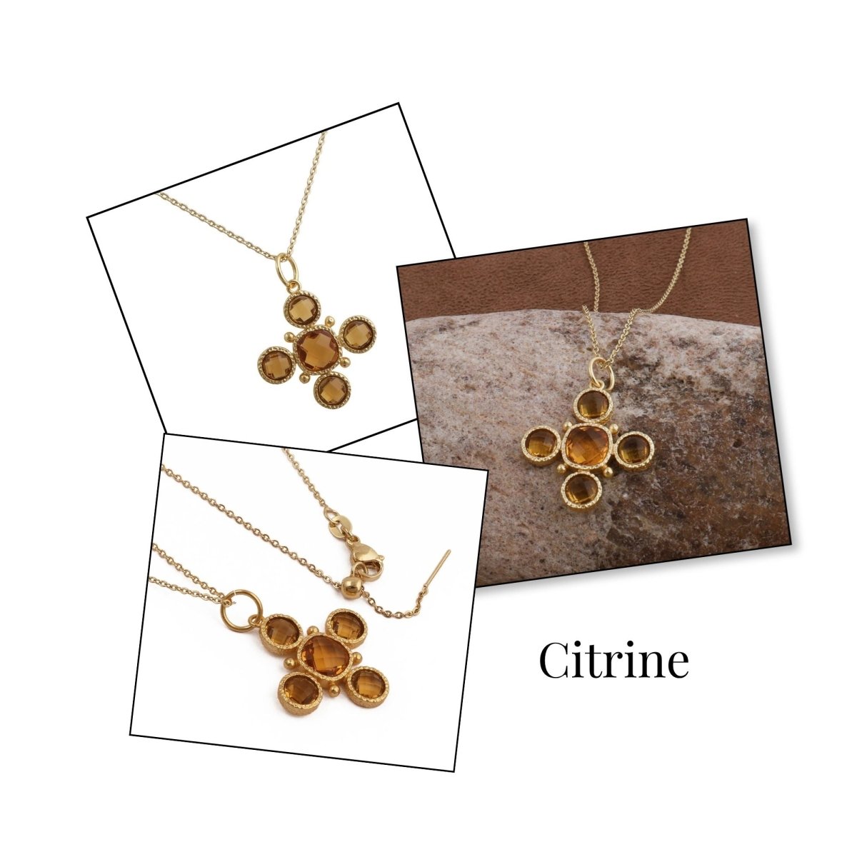 Emerald Cross Pendant Necklace, Gold Plated Bezel Set Jewelry 5388 Citrine