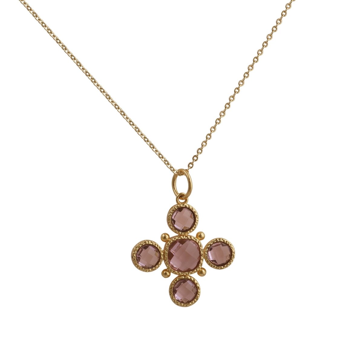Emerald Cross Pendant Necklace, Gold Plated Bezel Set Jewelry 5388