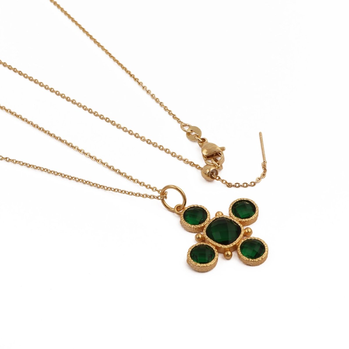 Emerald Cross Pendant Necklace, Gold Plated Bezel Set Jewelry 5388