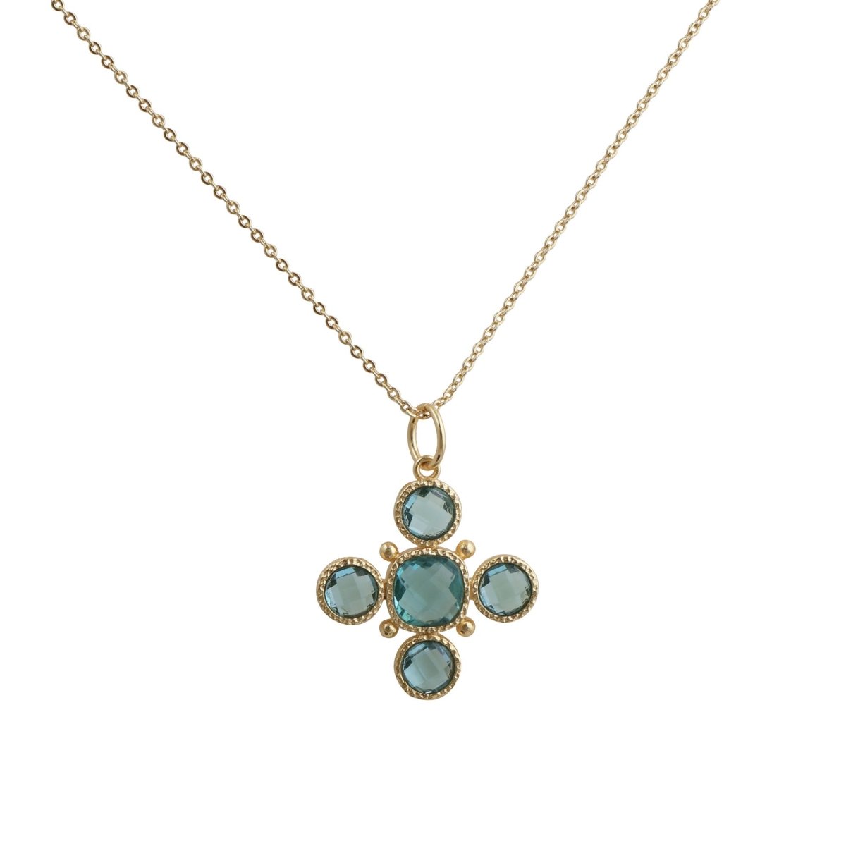 Emerald Cross Pendant Necklace, Gold Plated Bezel Set Jewelry 5388