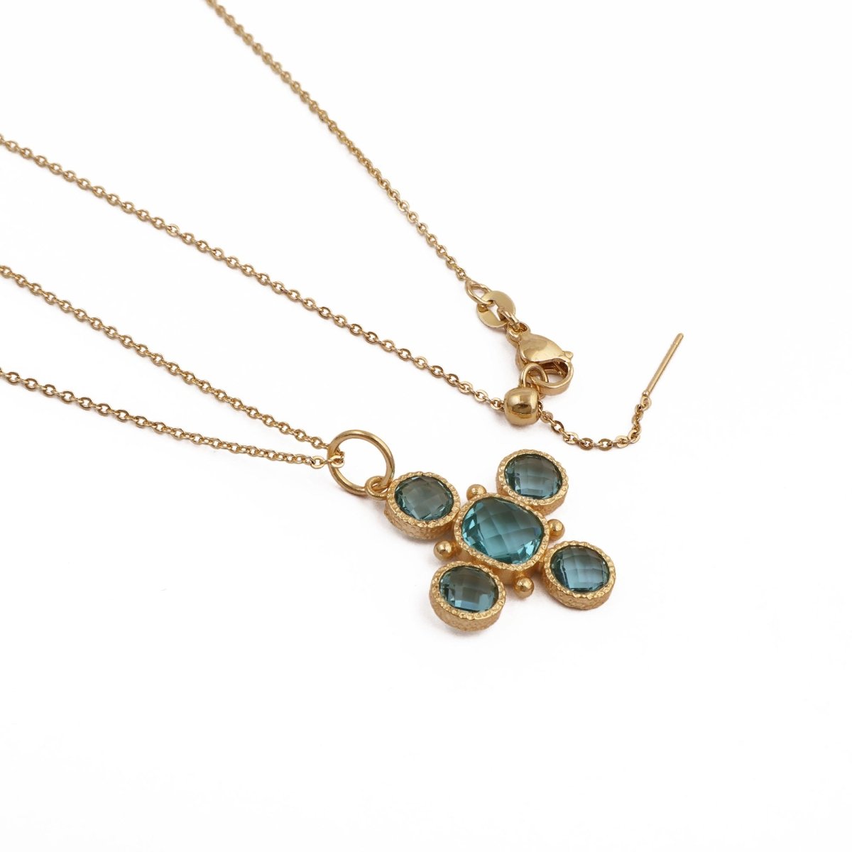 Emerald Cross Pendant Necklace, Gold Plated Bezel Set Jewelry 5388