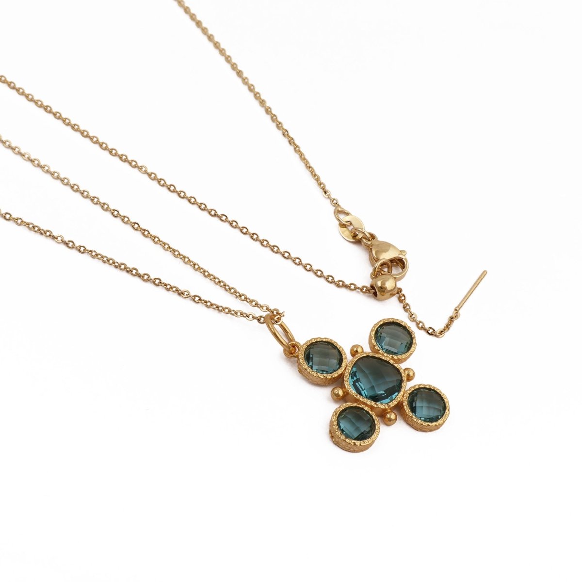 Emerald Cross Pendant Necklace, Gold Plated Bezel Set Jewelry 5388
