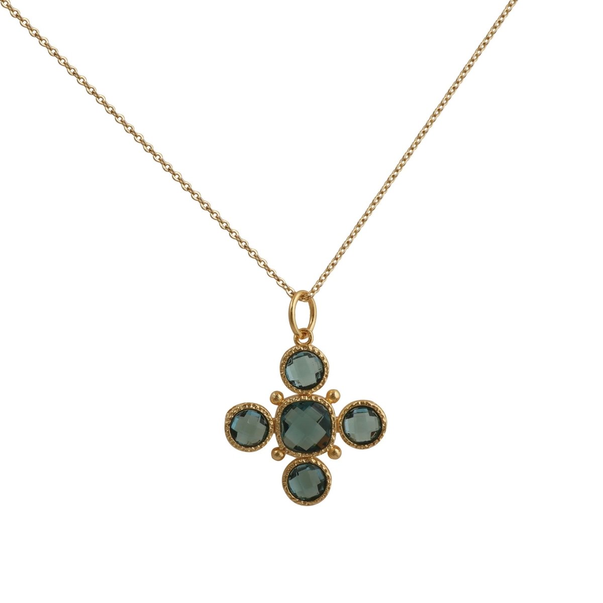 Emerald Cross Pendant Necklace, Gold Plated Bezel Set Jewelry 5388