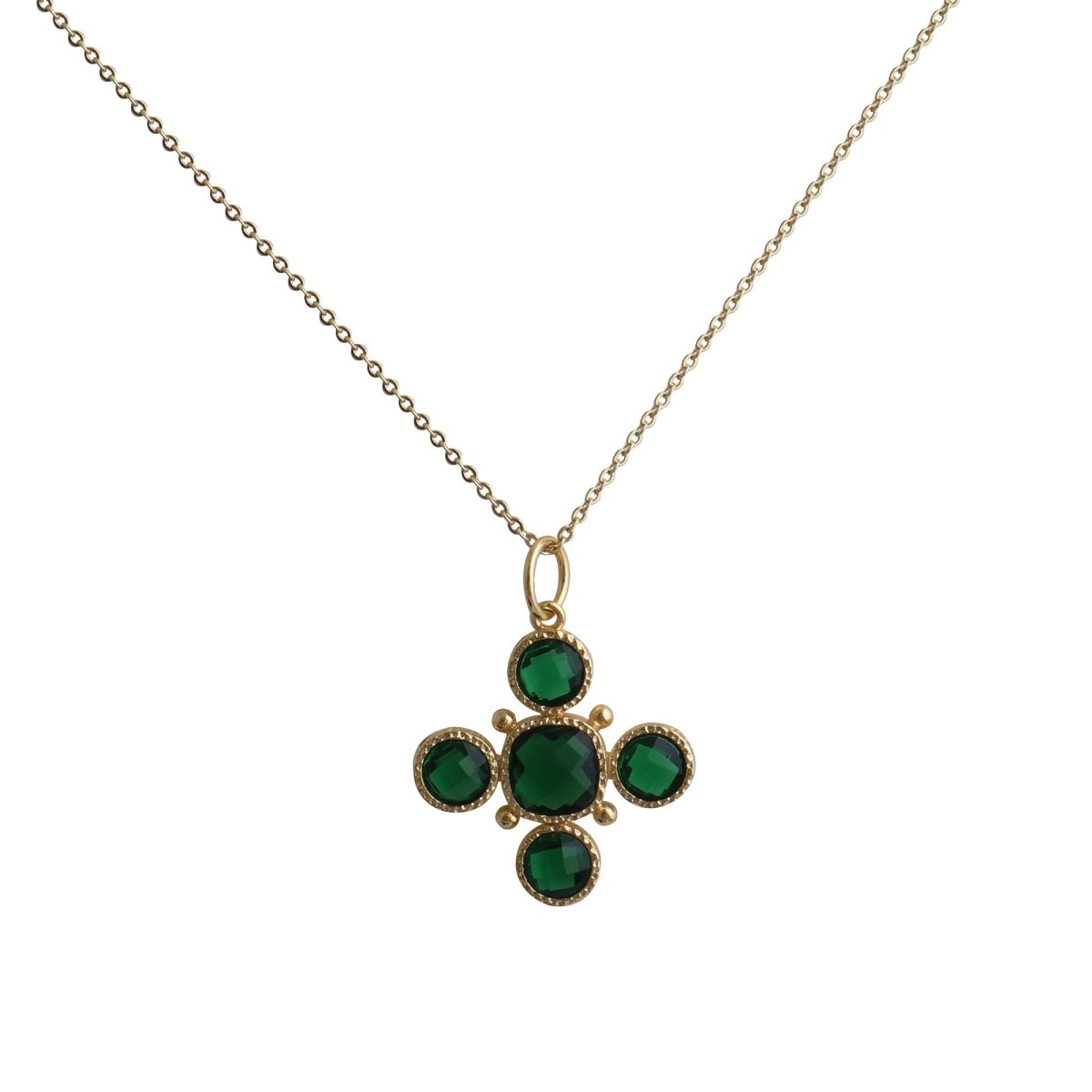 Emerald Cross Pendant Necklace, Gold Plated Bezel Set Jewelry 5388