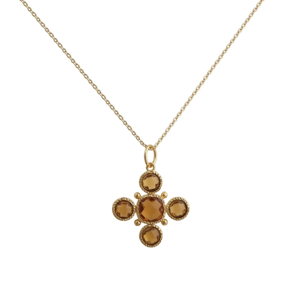 Emerald Cross Pendant Necklace, Gold Plated Bezel Set Jewelry 5388