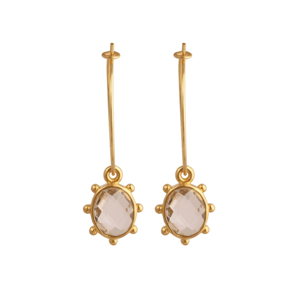 Emerald Faceted Gemstone Hoop Earrings, Gold Plated Drop Hoops 5275