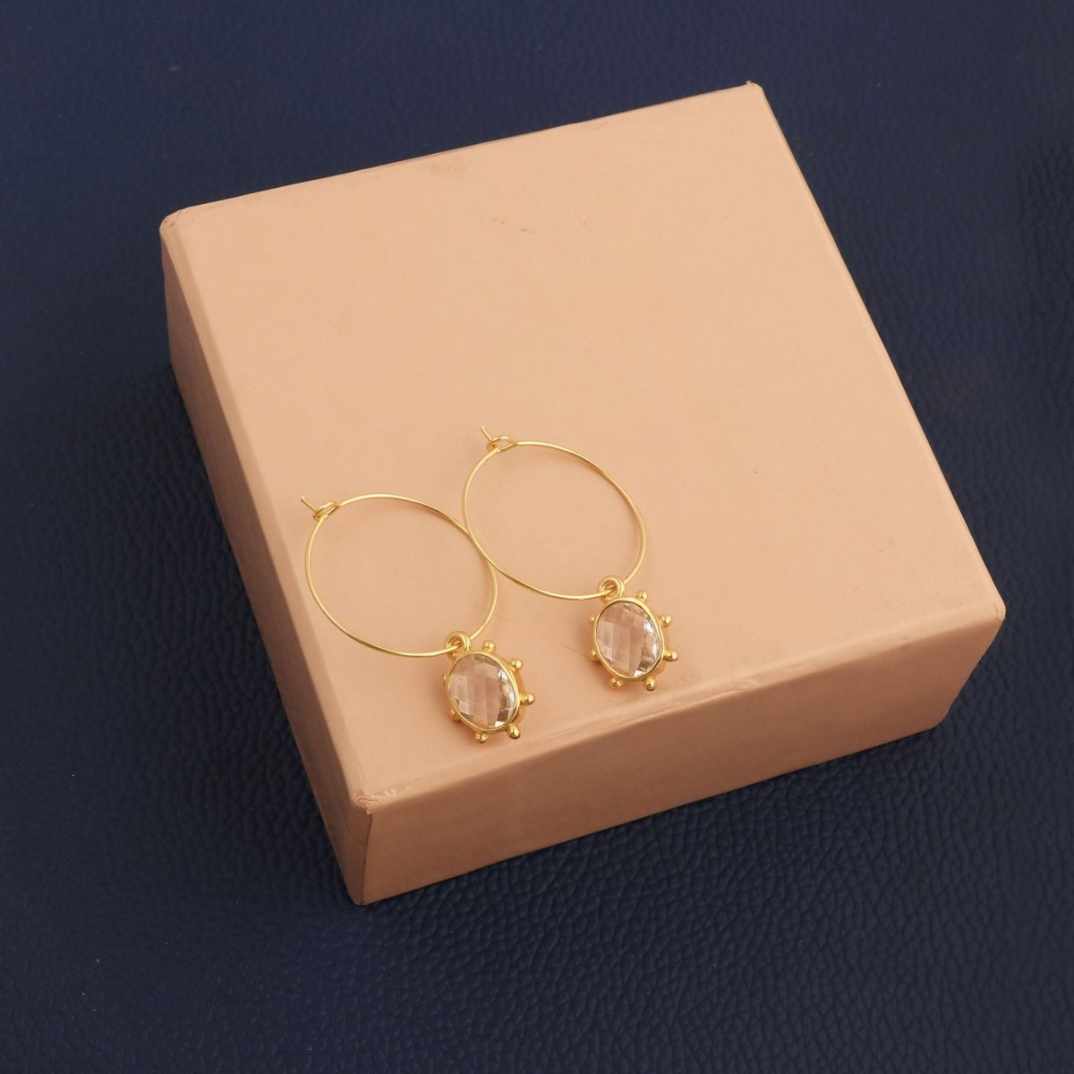Emerald Faceted Gemstone Hoop Earrings, Gold Plated Drop Hoops 5275
