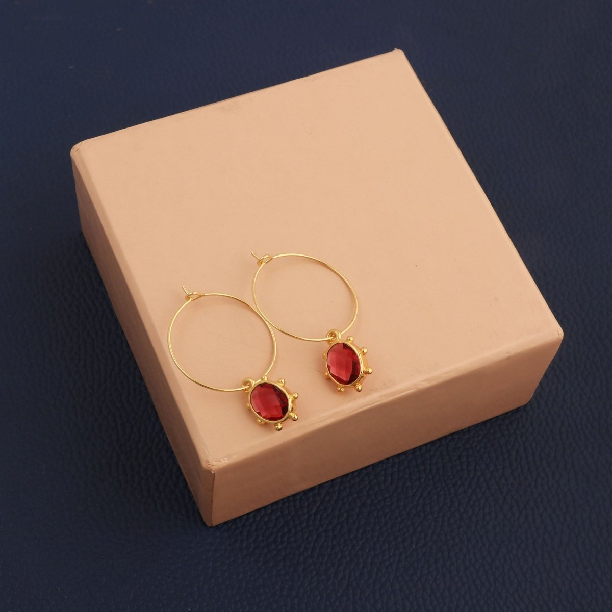 Emerald Faceted Gemstone Hoop Earrings, Gold Plated Drop Hoops 5275