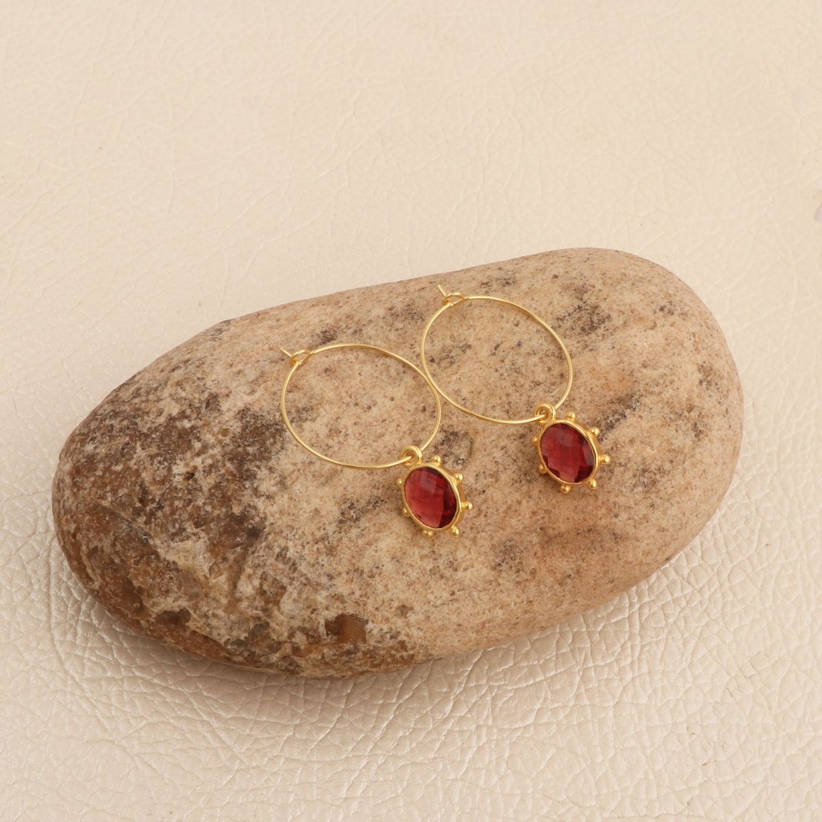 Emerald Faceted Gemstone Hoop Earrings, Gold Plated Drop Hoops 5275