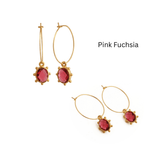 Emerald Faceted Gemstone Hoop Earrings, Gold Plated Drop Hoops 5275