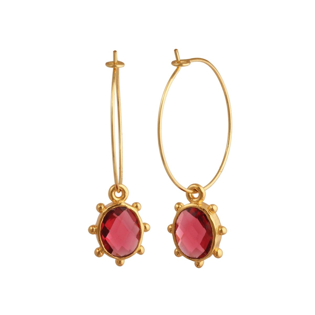 Emerald Faceted Gemstone Hoop Earrings, Gold Plated Drop Hoops 5275