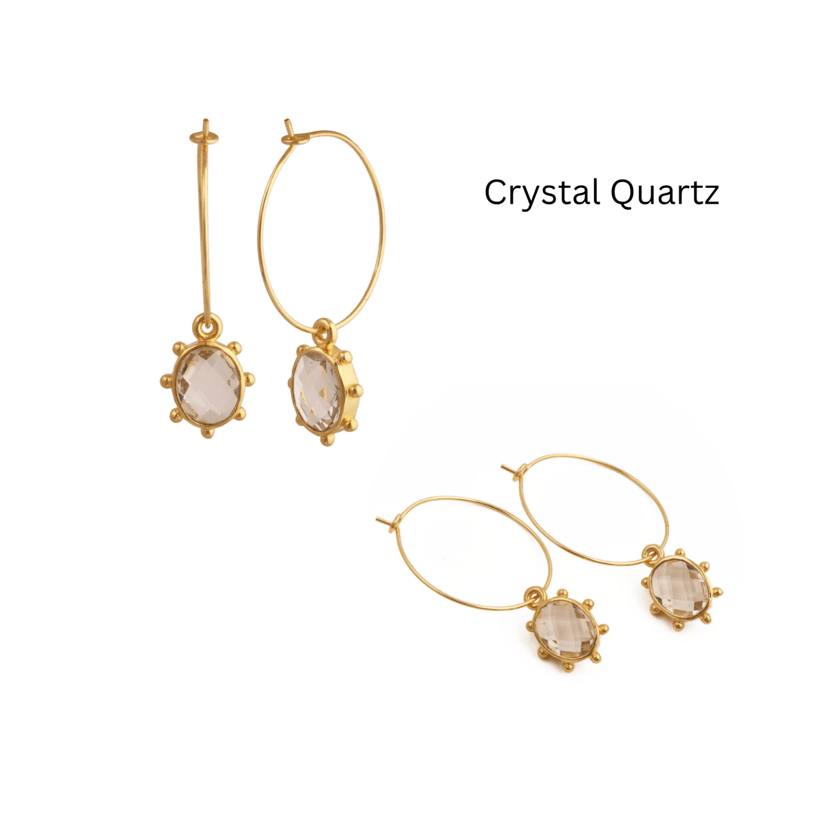 Emerald Faceted Gemstone Hoop Earrings, Gold Plated Drop Hoops 5275