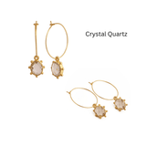 Emerald Faceted Gemstone Hoop Earrings, Gold Plated Drop Hoops 5275
