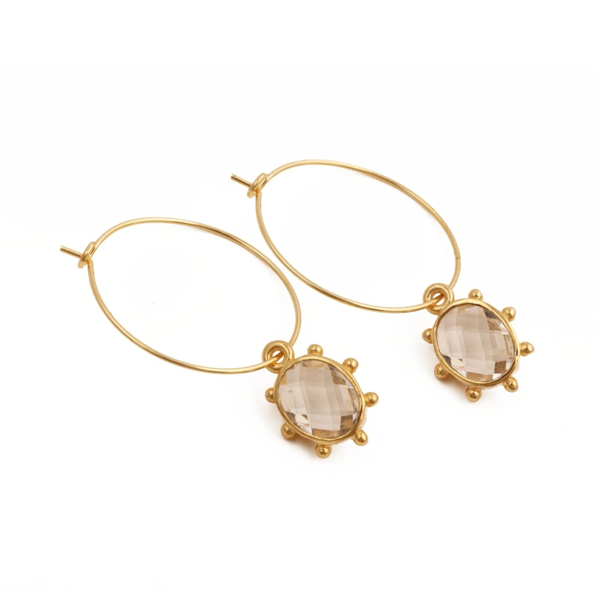Emerald Faceted Gemstone Hoop Earrings, Gold Plated Drop Hoops 5275