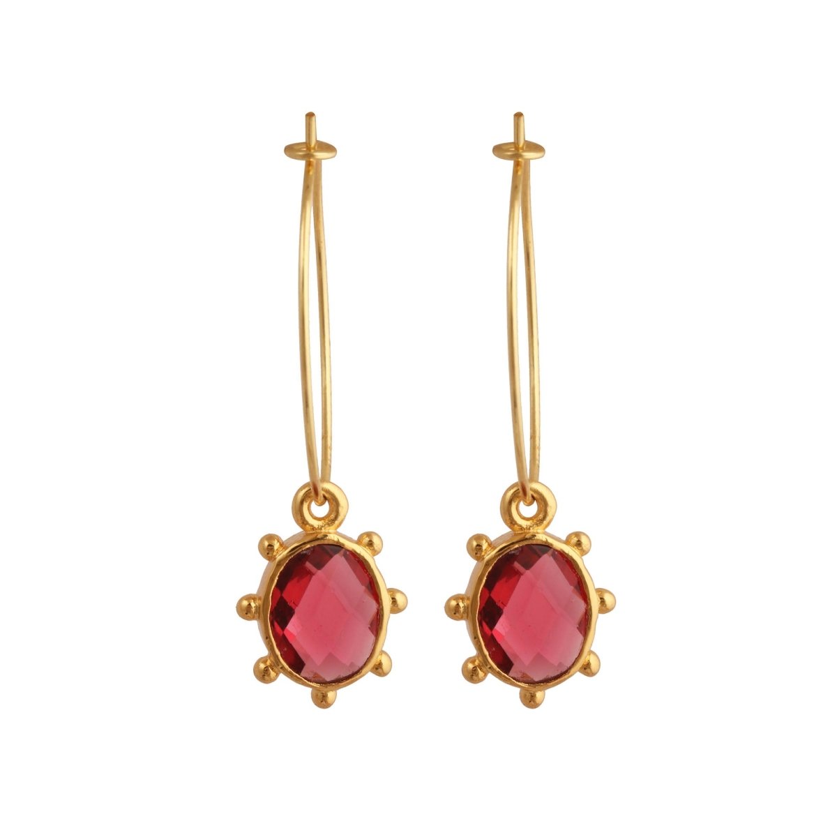 Emerald Faceted Gemstone Hoop Earrings, Gold Plated Drop Hoops 5275