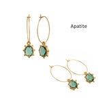 Emerald Faceted Gemstone Hoop Earrings, Gold Plated Drop Hoops 5275