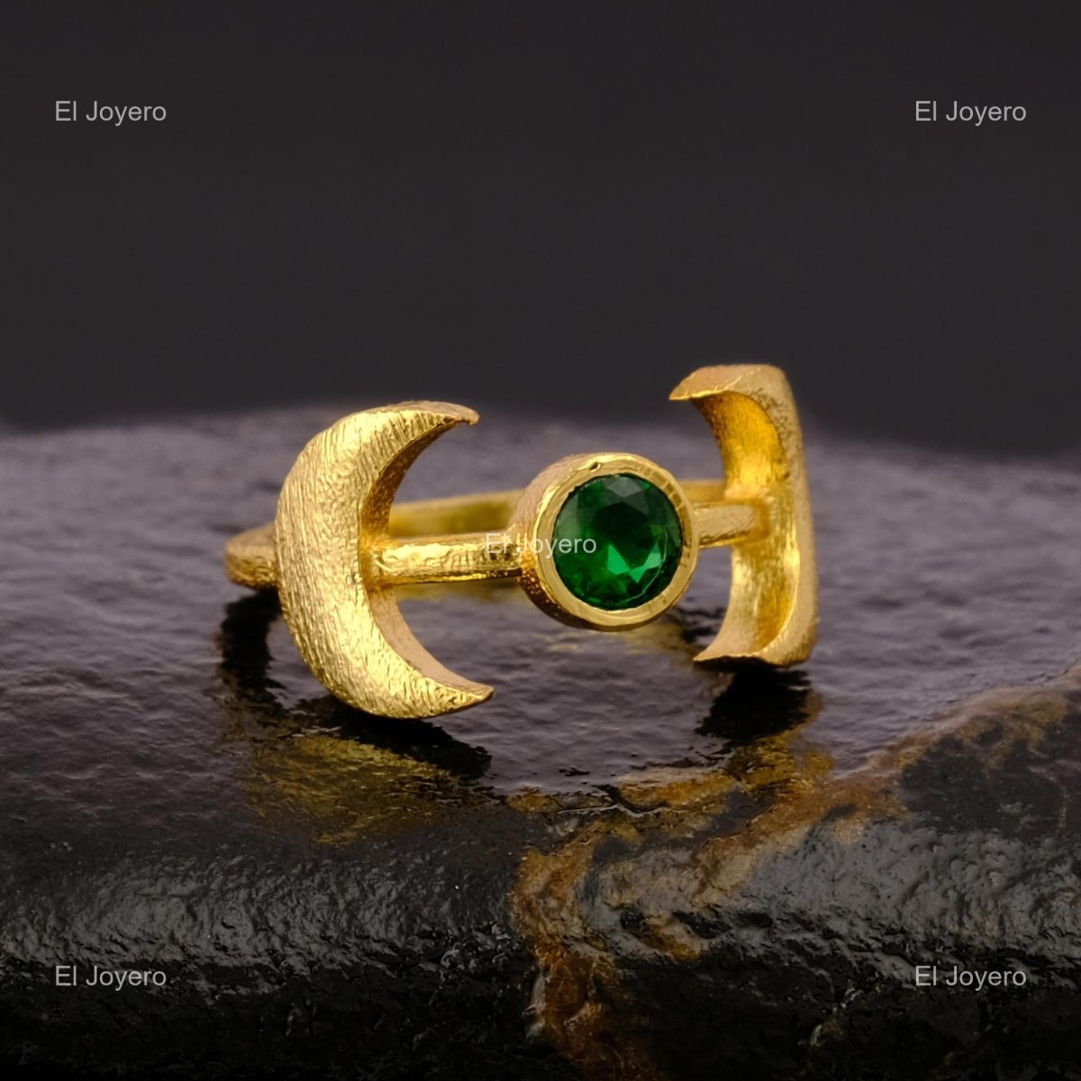 Emerald Gemstone Gold Plated Statement Birthday Solitaire Heart Chakra Ring