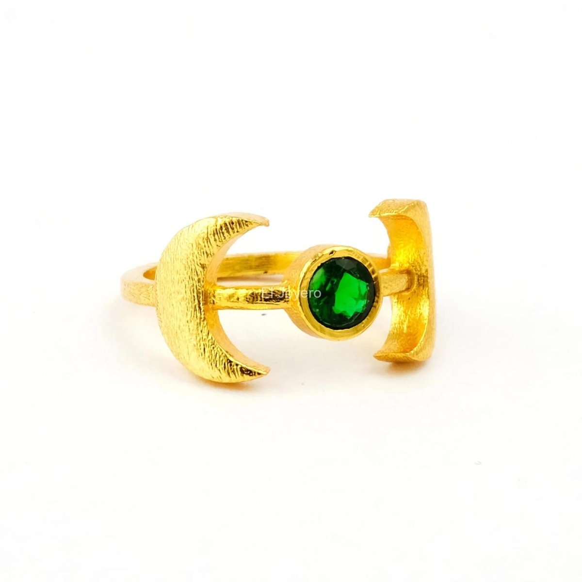 Emerald Gemstone Gold Plated Statement Birthday Solitaire Heart Chakra Ring
