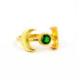 Emerald Gemstone Gold Plated Statement Birthday Solitaire Heart Chakra Ring