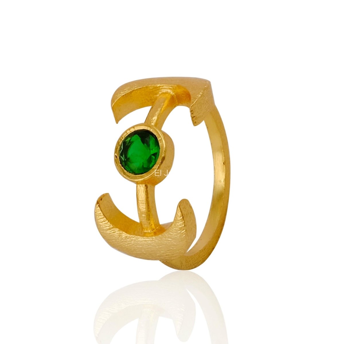 Emerald Gemstone Gold Plated Statement Birthday Solitaire Heart Chakra Ring