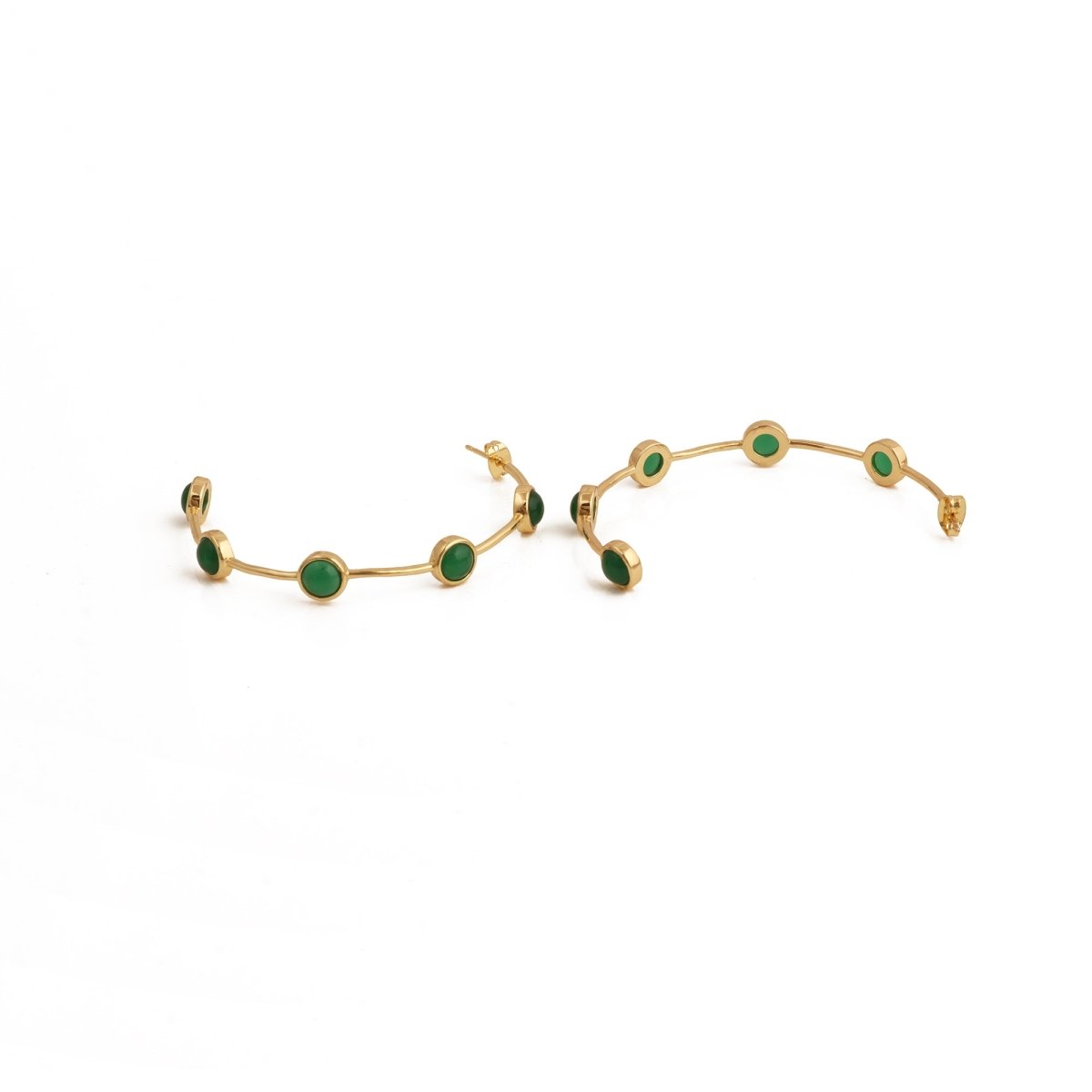 Emerald Gemstone Hoop Earrings, Gold Plated Bezel Set Jewelry CE - 1029