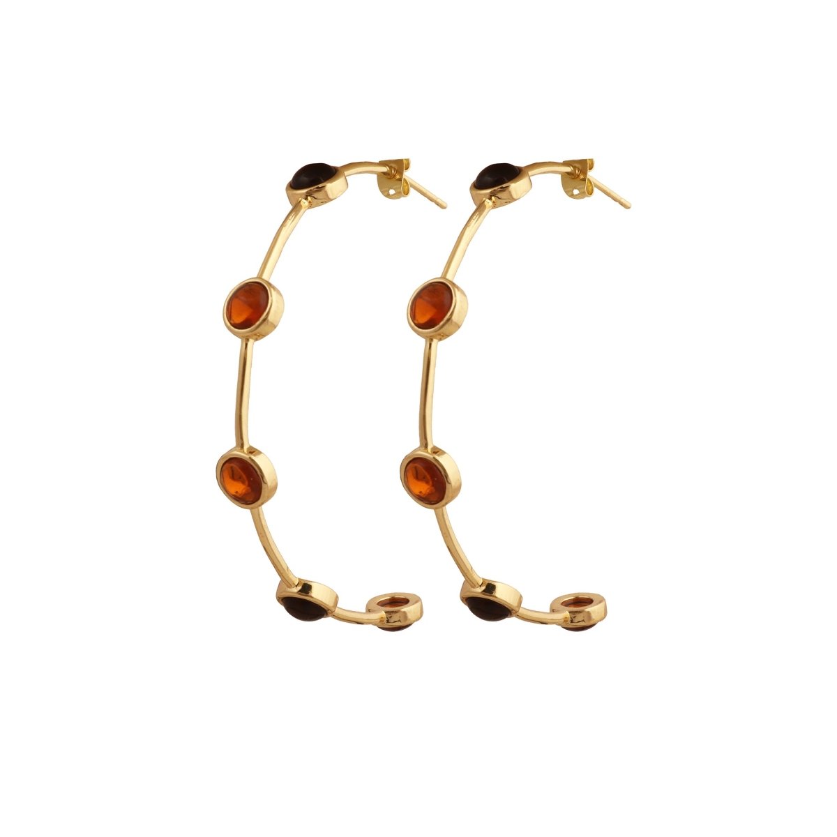Emerald Gemstone Hoop Earrings, Gold Plated Bezel Set Jewelry CE - 1029