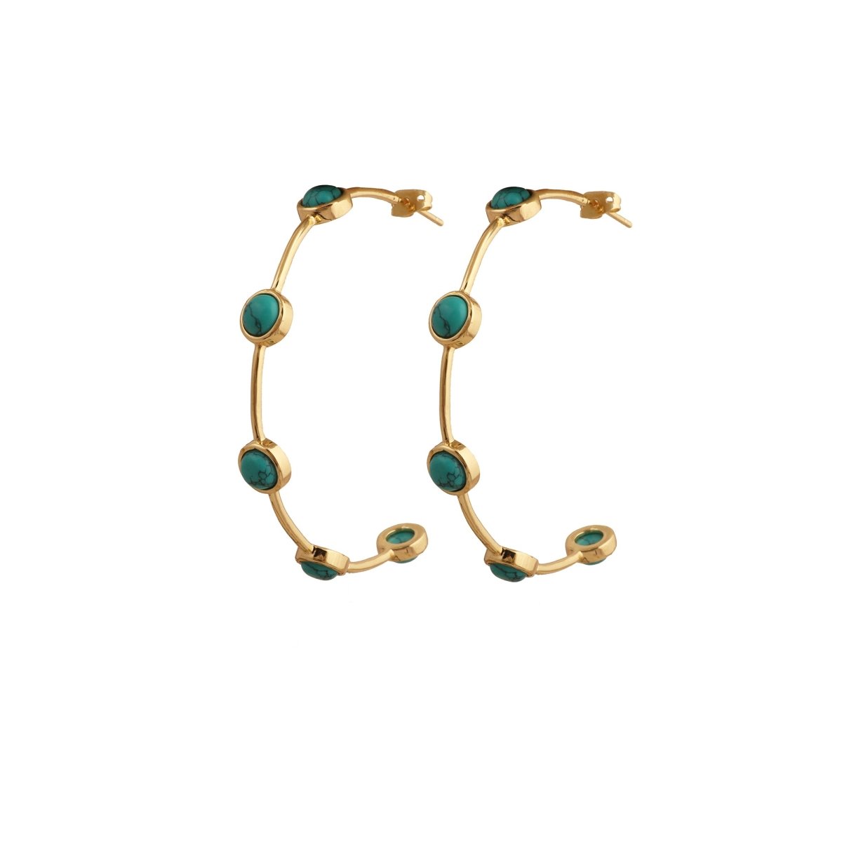 Emerald Gemstone Hoop Earrings, Gold Plated Bezel Set Jewelry CE - 1029