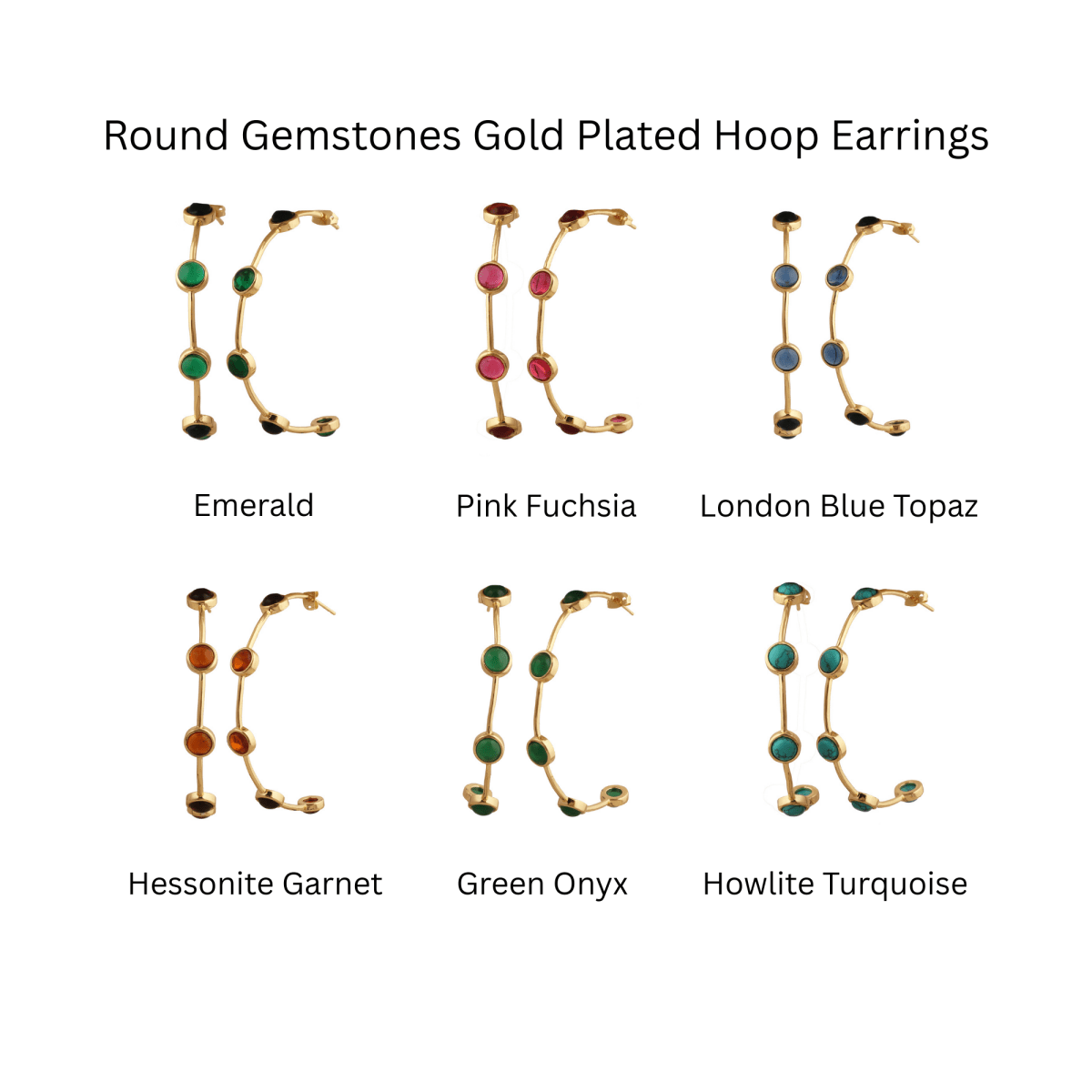 Emerald Gemstone Hoop Earrings, Gold Plated Bezel Set Jewelry CE - 1029