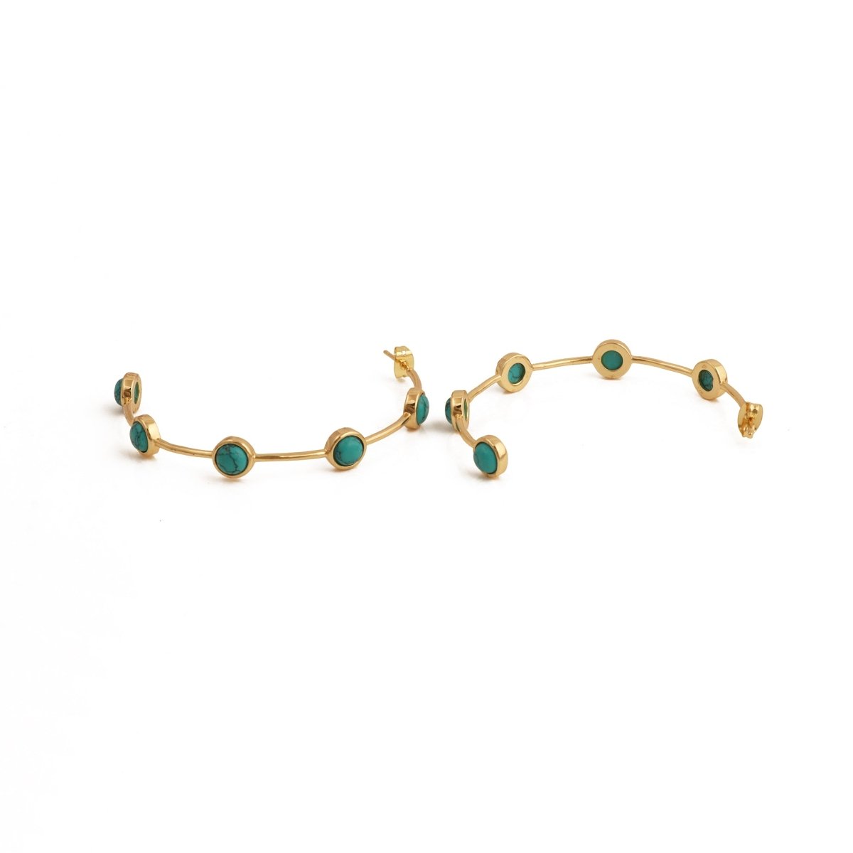 Emerald Gemstone Hoop Earrings, Gold Plated Bezel Set Jewelry CE - 1029