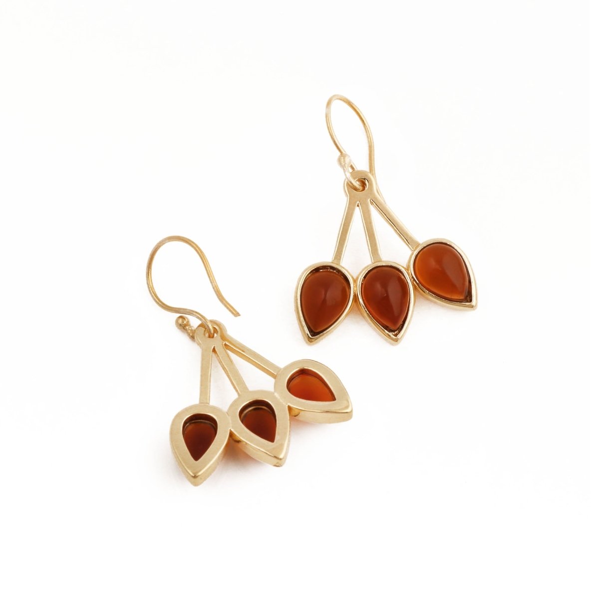 Emerald Gemstone Triple Teardrop Dangle Earrings, Gold Plated Jewelry CE - 1008