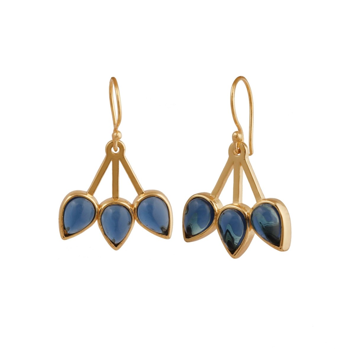 Emerald Gemstone Triple Teardrop Dangle Earrings, Gold Plated Jewelry CE - 1008