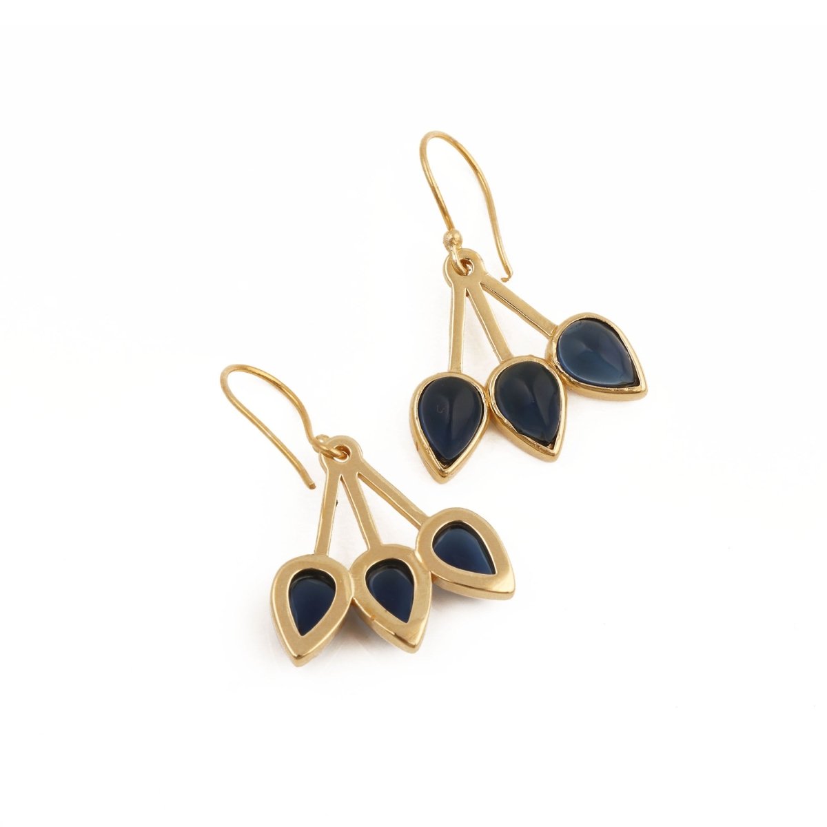 Emerald Gemstone Triple Teardrop Dangle Earrings, Gold Plated Jewelry CE - 1008