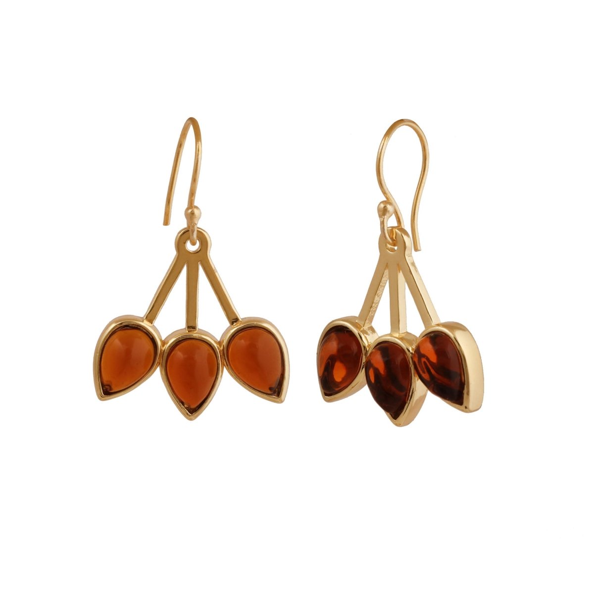 Emerald Gemstone Triple Teardrop Dangle Earrings, Gold Plated Jewelry CE - 1008
