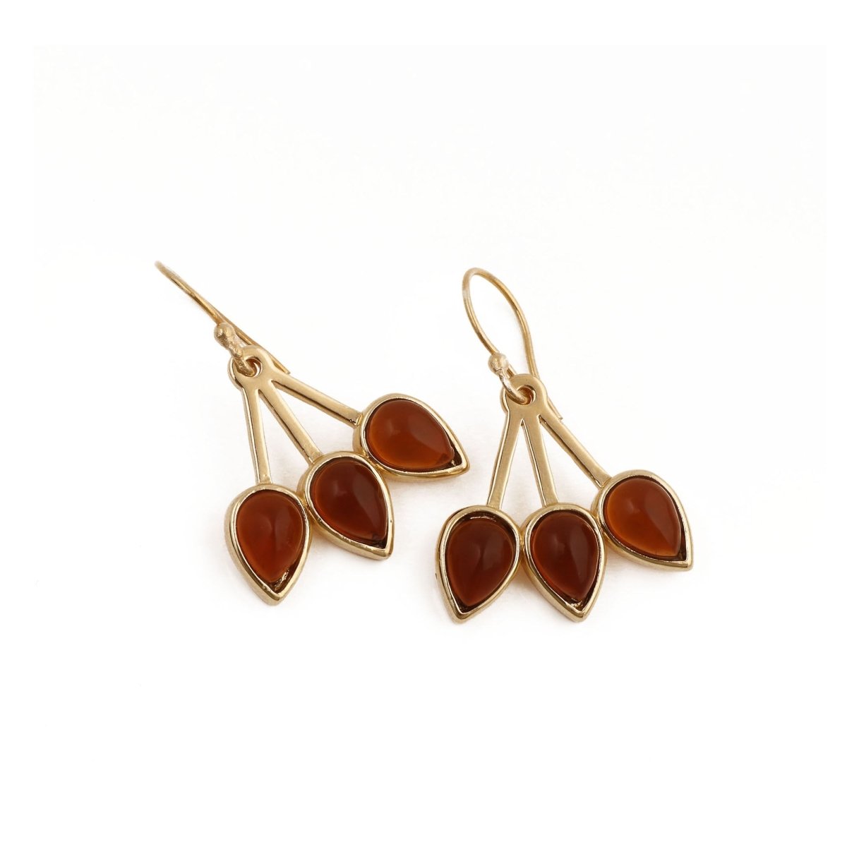 Emerald Gemstone Triple Teardrop Dangle Earrings, Gold Plated Jewelry CE - 1008