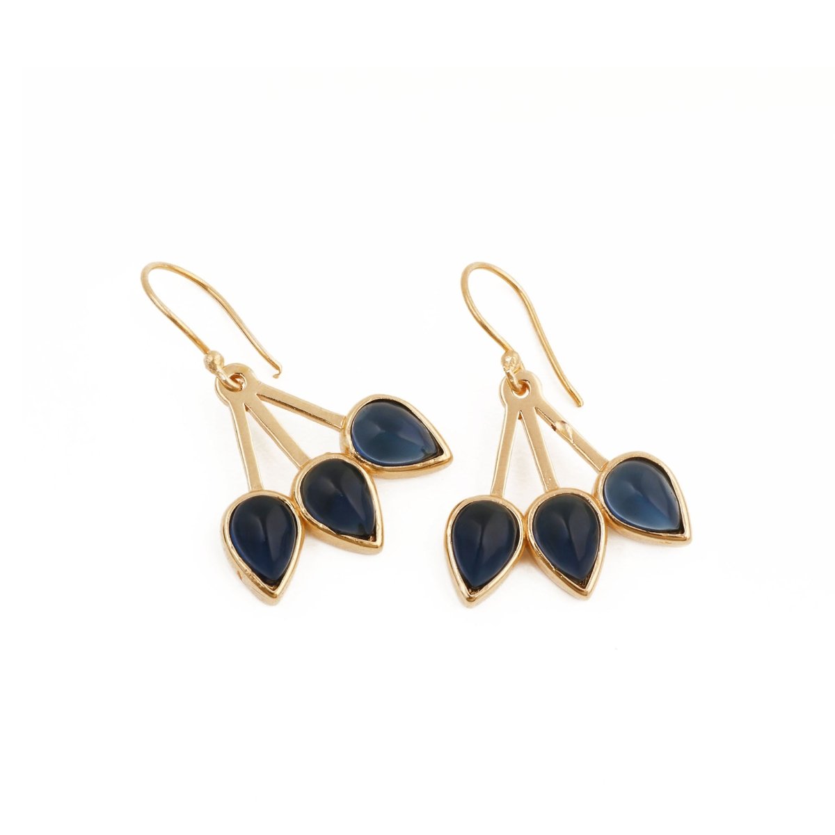 Emerald Gemstone Triple Teardrop Dangle Earrings, Gold Plated Jewelry CE - 1008