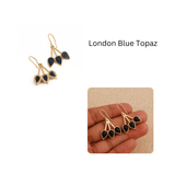 Emerald Gemstone Triple Teardrop Dangle Earrings, Gold Plated Jewelry CE - 1008