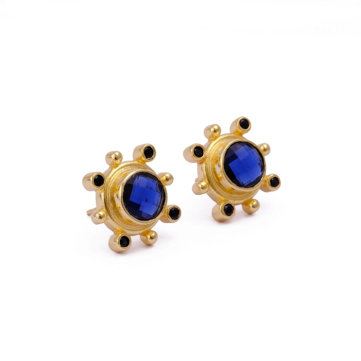 Emerald Quartz Gemstone Earring Studs, Push Back Studs, Gold Plated Round Faceted Studs