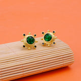 Emerald Quartz Gemstone Earring Studs, Push Back Studs, Gold Plated Round Faceted Studs