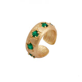 Emerald Quartz Ring Gold Plated Prong Setting Gemstone Adjustable Open Band Ring