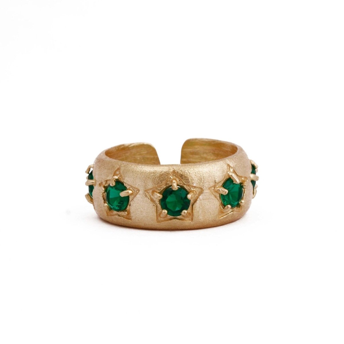 Emerald Quartz Ring Gold Plated Prong Setting Gemstone Adjustable Open Band Ring